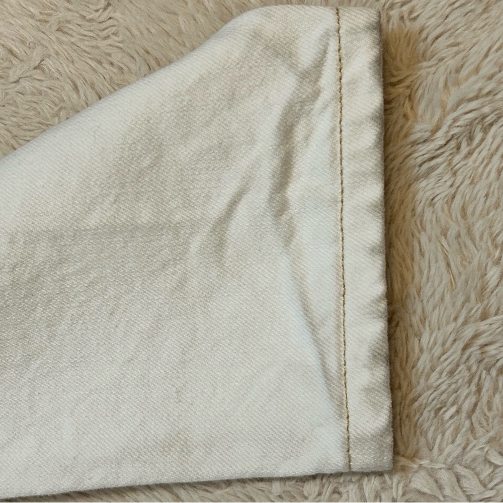Top Shop | White High Rise Denim 5 pocket, beige stitching Mom Jean Size 28 - Picture 14 of 14